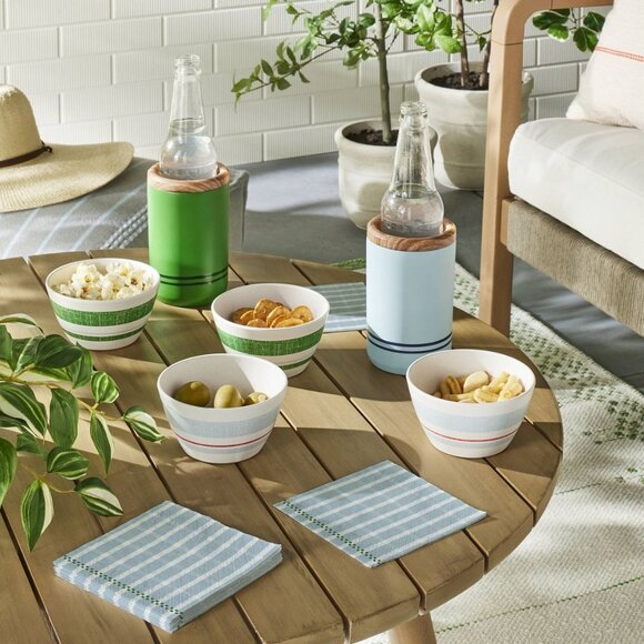 4pk 12oz Distressed Stripe Melamine Bowls - Hearth & Hand Magnolia Green Blue - Picture 2 of 6